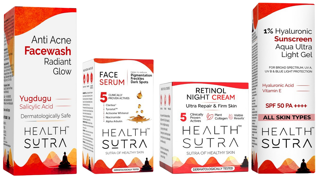 Advanced Daily Skin Health Kit with Anti Acne Facewash, Hyaluronic Sunscreen, Face Serum, Retinol Night Cream