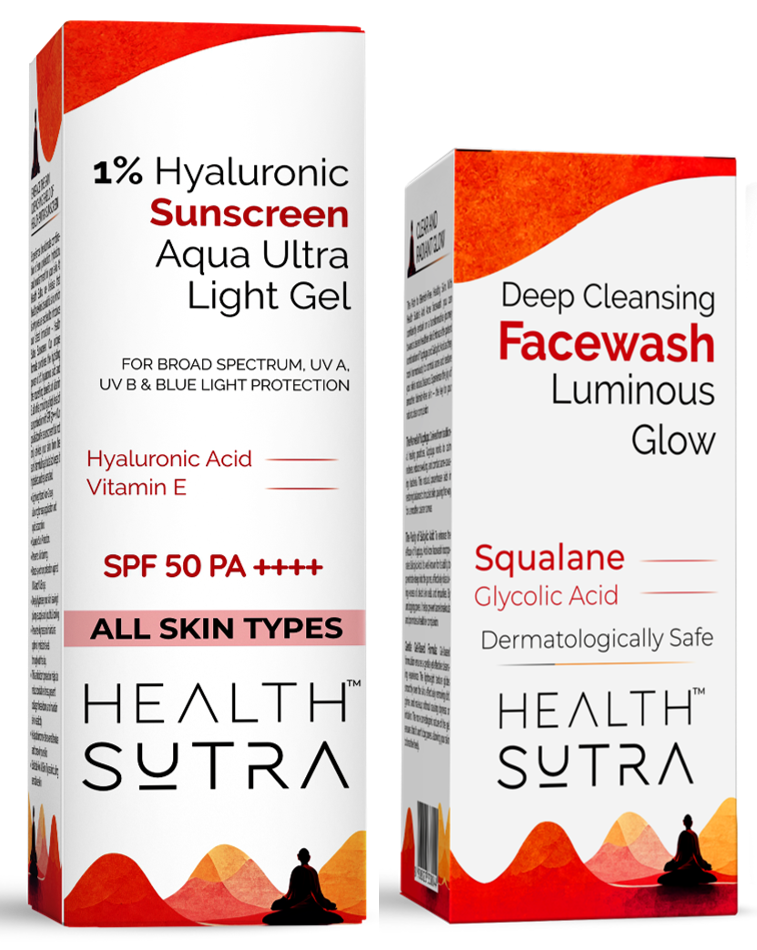 1% Hyaluronic Sunscreen Aqua Ultra Light Gel and Deep Cleansing Facewash Luminous Glow