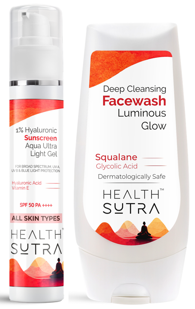 1% Hyaluronic Sunscreen Aqua Ultra Light Gel and Deep Cleansing Facewash Luminous Glow