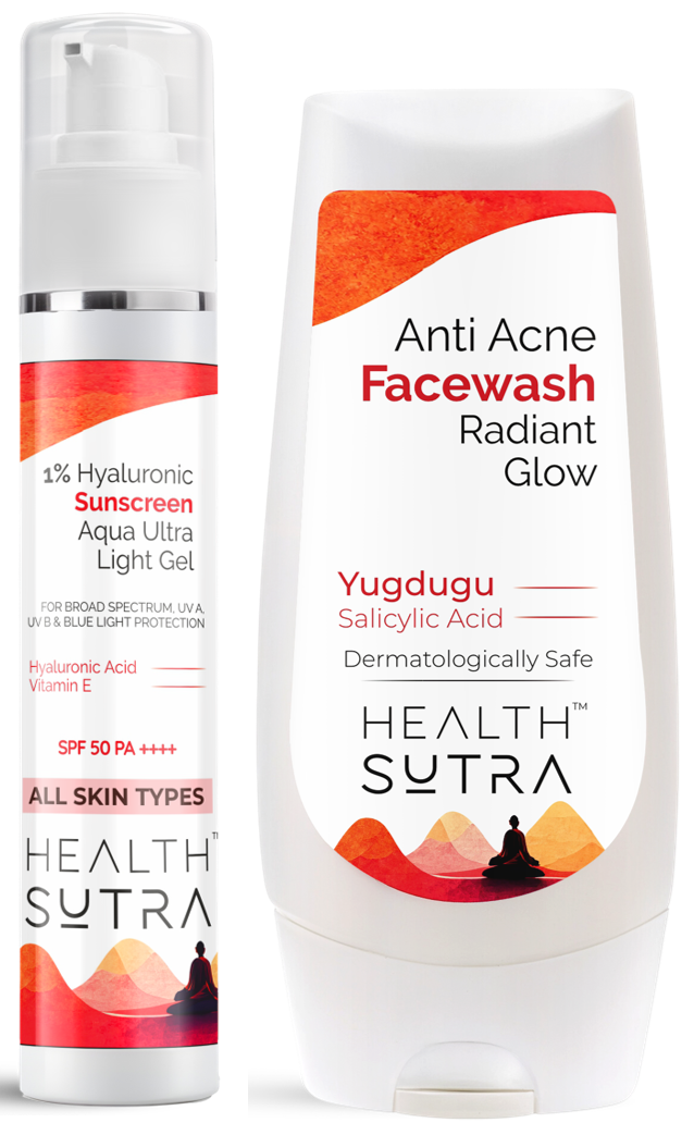 1% Hyaluronic Sunscreen Aqua Ultra Light Gel and Anti-Acne Face Wash Radiant Glow