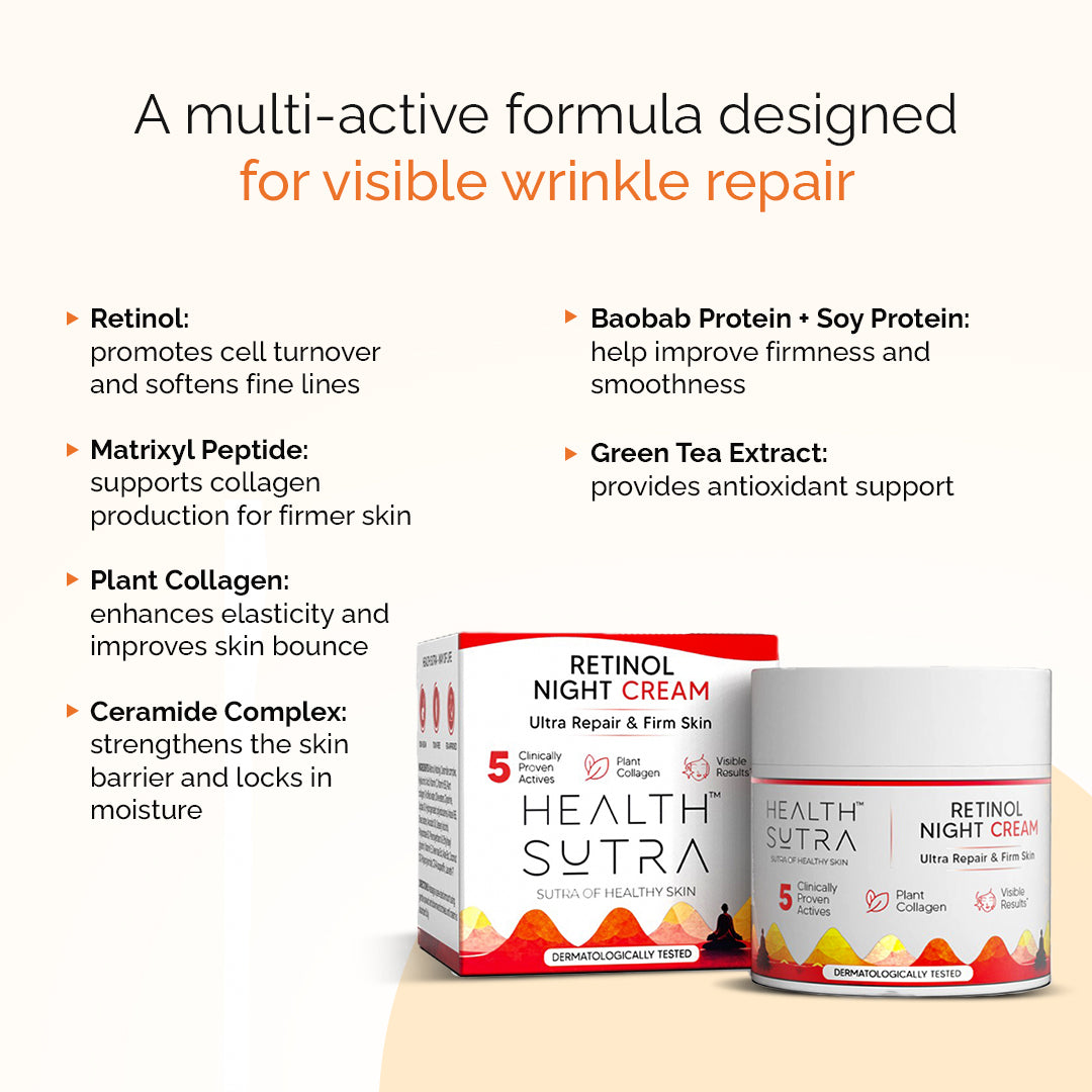 Retinol Night Cream for Wrinkle Repair, Anti-Aging, Fine Lines, Youthful Skin (50 gm)