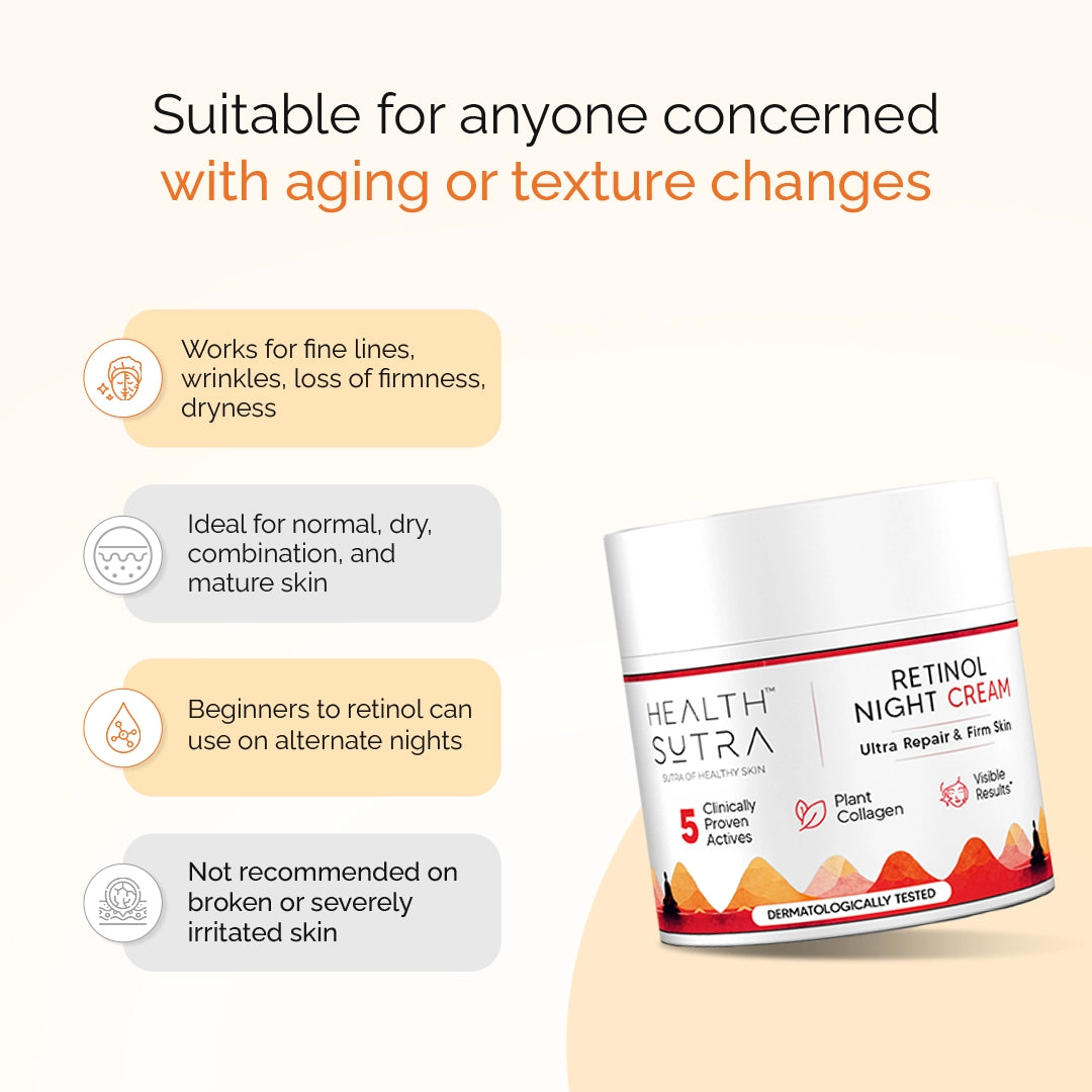 Retinol Night Cream for Wrinkle Repair, Anti-Aging, Fine Lines, Youthful Skin (50 gm)