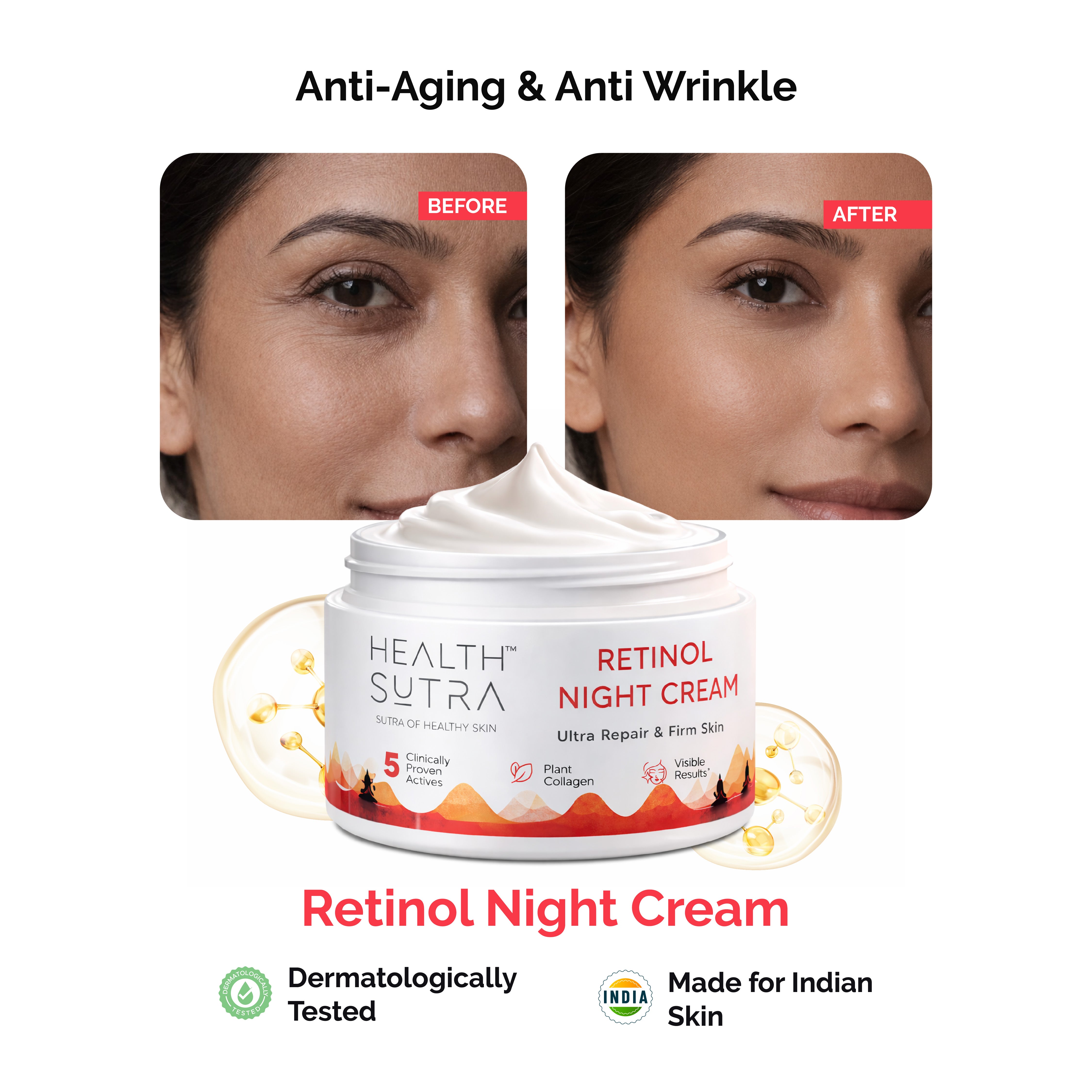 Retinol Night Cream for Wrinkle Repair, Anti-Aging, Fine Lines, Youthful Skin (50 gm)