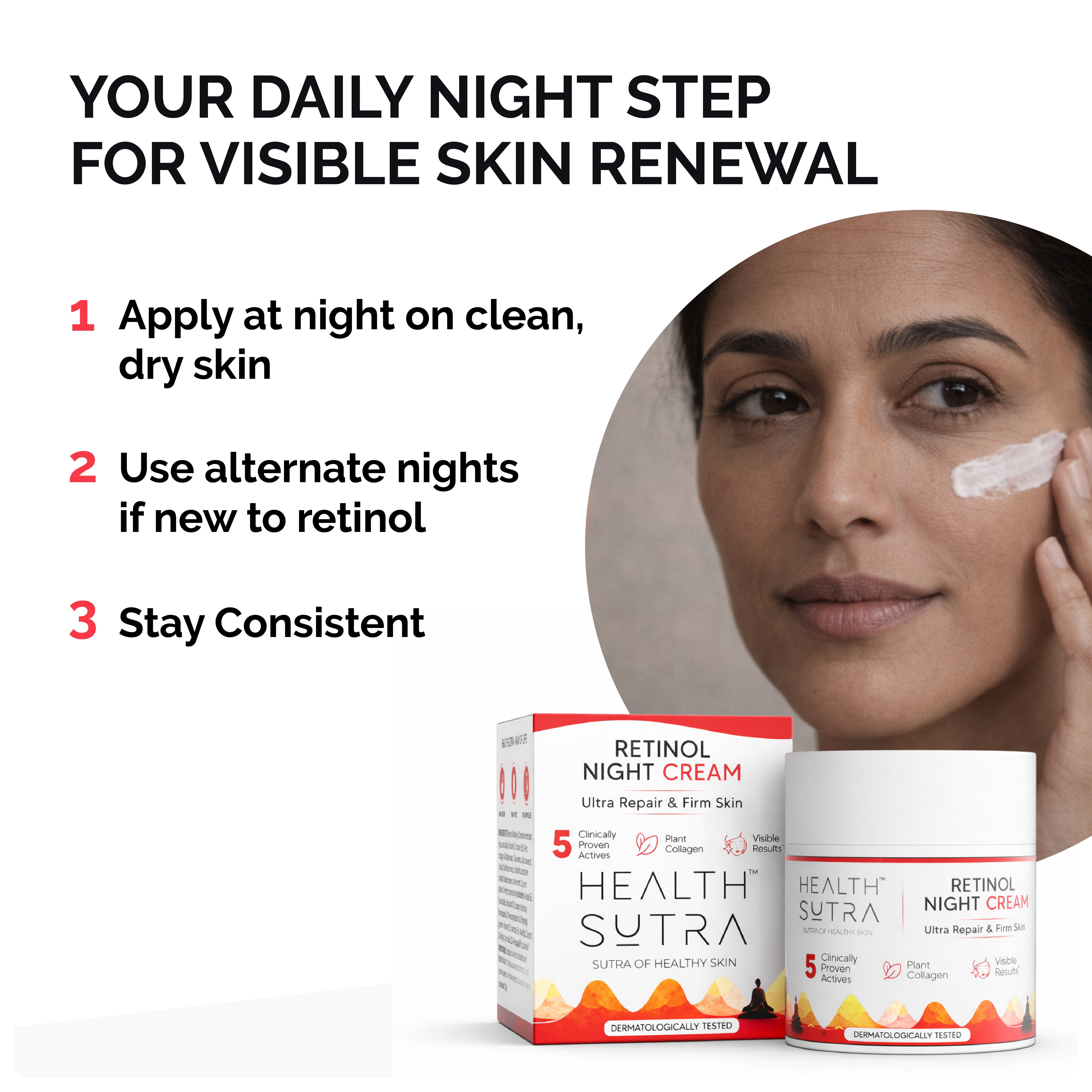 Retinol Night Cream for Wrinkle Repair, Anti-Aging, Fine Lines, Youthful Skin (50 gm)