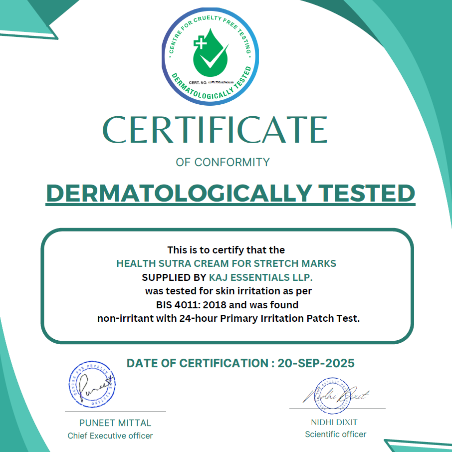 Certificate of conformity for a health product with a green and white color scheme.