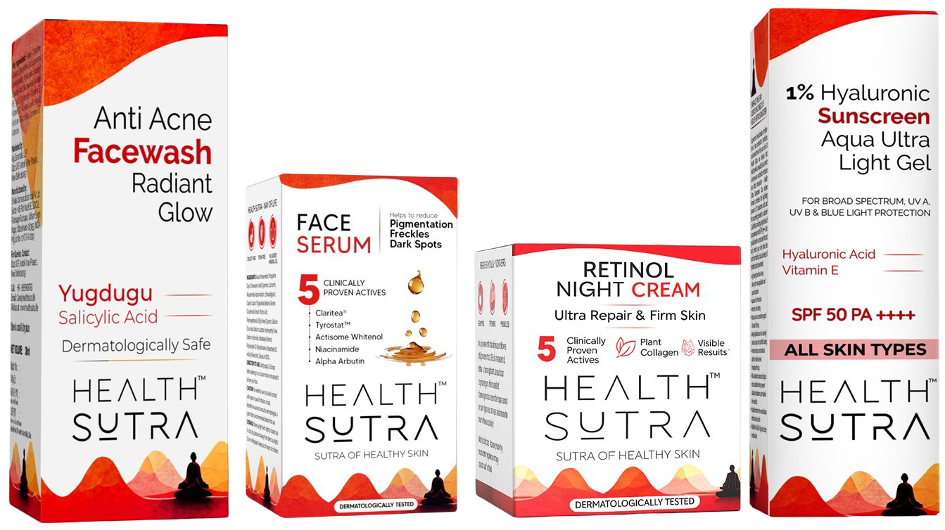 Advanced Daily Skin Health Kit with Anti Acne Facewash, Hyaluronic Sunscreen, Face Serum, Retinol Night Cream